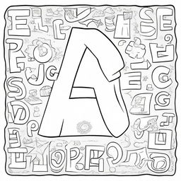 A coloring book page featuring the alphabet