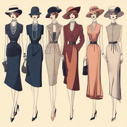 A detailed illustration showcasing the evolution of fashion history, depicting iconic styles from different eras such as the Victorian era, the Roaring Twenties, the 1960s, and contemporary fashion