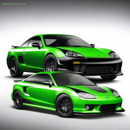 A detailed image of a Toyota MR2 SW20 with a green and black car wrap