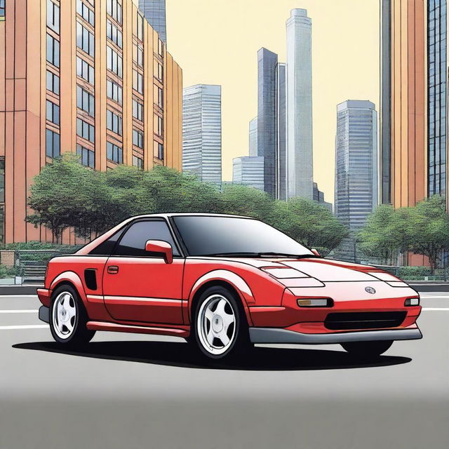 A detailed and realistic illustration of a Toyota MR2 SW20, showcasing its sleek design and iconic features