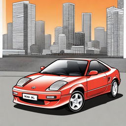 A detailed and realistic illustration of a Toyota MR2 SW20, showcasing its sleek design and iconic features