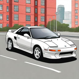 A detailed and realistic illustration of a Toyota MR2 SW20, showcasing its sleek design and iconic features