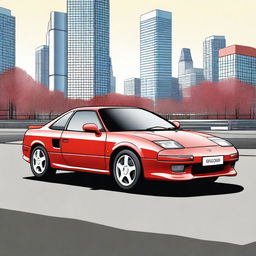 A detailed and realistic illustration of a Toyota MR2 SW20, showcasing its sleek design and iconic features