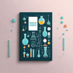 A detailed cover for a chemistry book featuring scientific symbols, molecules, and lab equipment