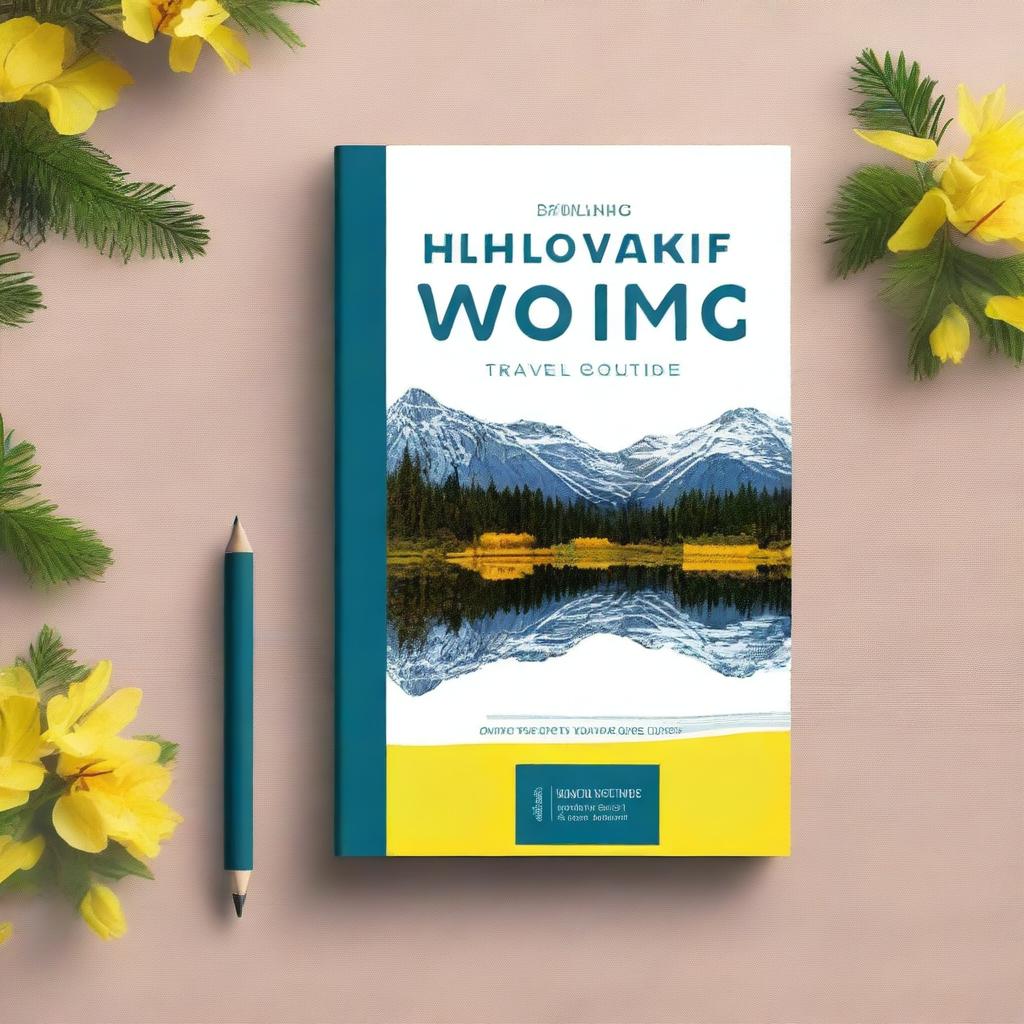 Create an ebook mockup titled 'Yellowknife Travel Guide 2025' with the subtitle 'Experience an unforgettable adventure in the Northwest Territories of Canada