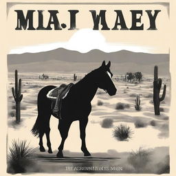 A book cover featuring a black and white horse in a Wild West setting