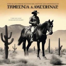 A book cover featuring a black and white horse in a Wild West setting