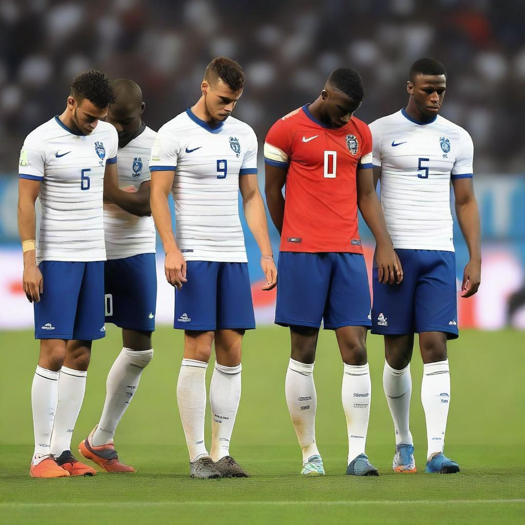 A scene depicting the French national football team feeling dejected after losing a match against Argentina