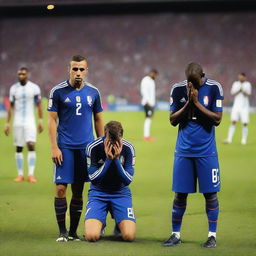 A scene depicting the French national football team feeling dejected after losing a match against Argentina