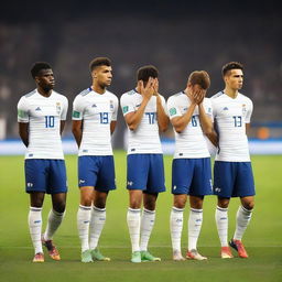 A scene depicting the French national football team feeling dejected after losing a match against Argentina