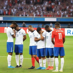 A scene depicting the French national football team feeling dejected after losing a match against Argentina