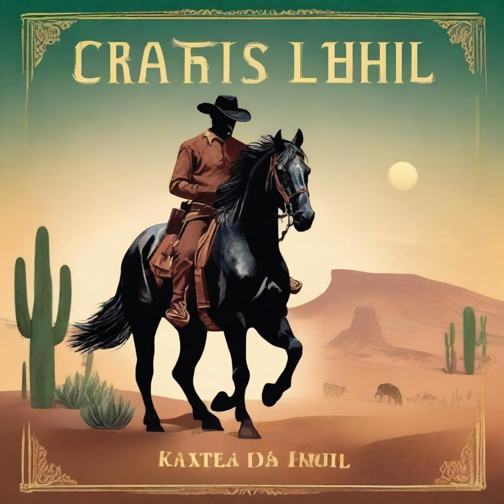 A book cover featuring a majestic black horse in a Wild West setting