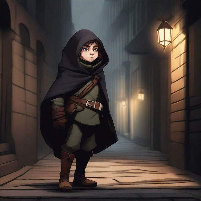 A detailed digital art of a halfling rogue character