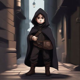 A detailed digital art of a halfling rogue character