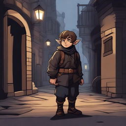 A detailed illustration of a halfling rogue character