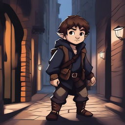 A detailed illustration of a halfling rogue character