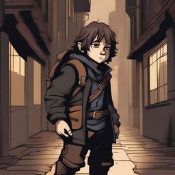 A detailed illustration of a halfling rogue character