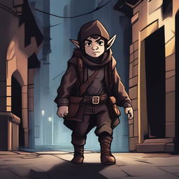 A detailed illustration of a halfling rogue character