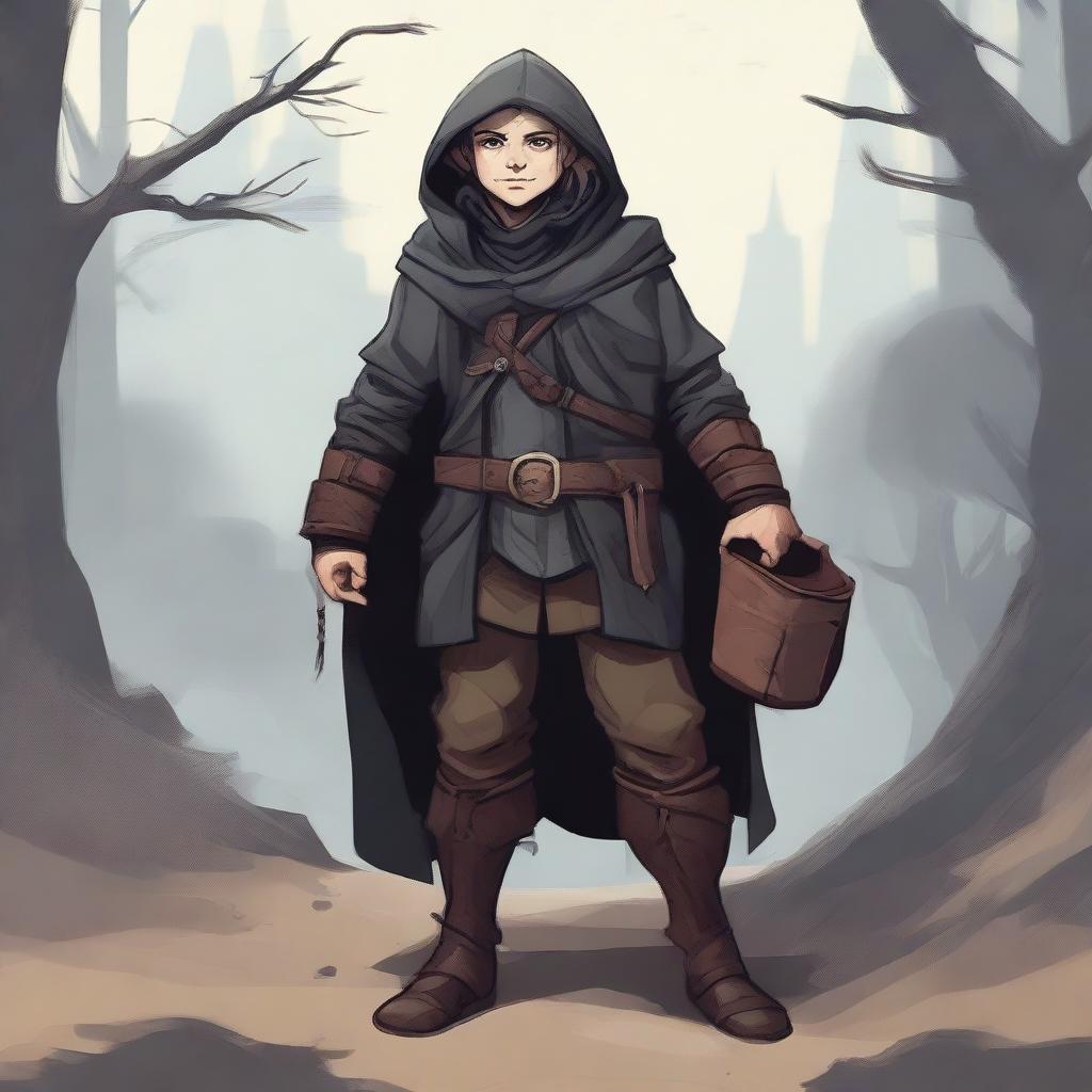 A detailed full-height illustration of a halfling rogue