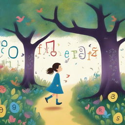 A young girl embarks on a magical journey through a world made entirely of letters and words