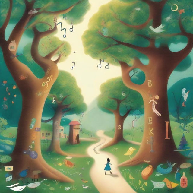 A young girl embarks on a magical journey through a world made entirely of letters and words