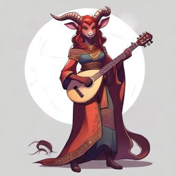 A full-height image of a Tiefling girl bard