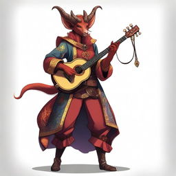 A full-height image of a Tiefling girl bard