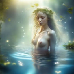 A mystical Water Dryad emerging from a serene lake