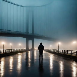 A dramatic scene of the Humber Bridge at night during a rainstorm