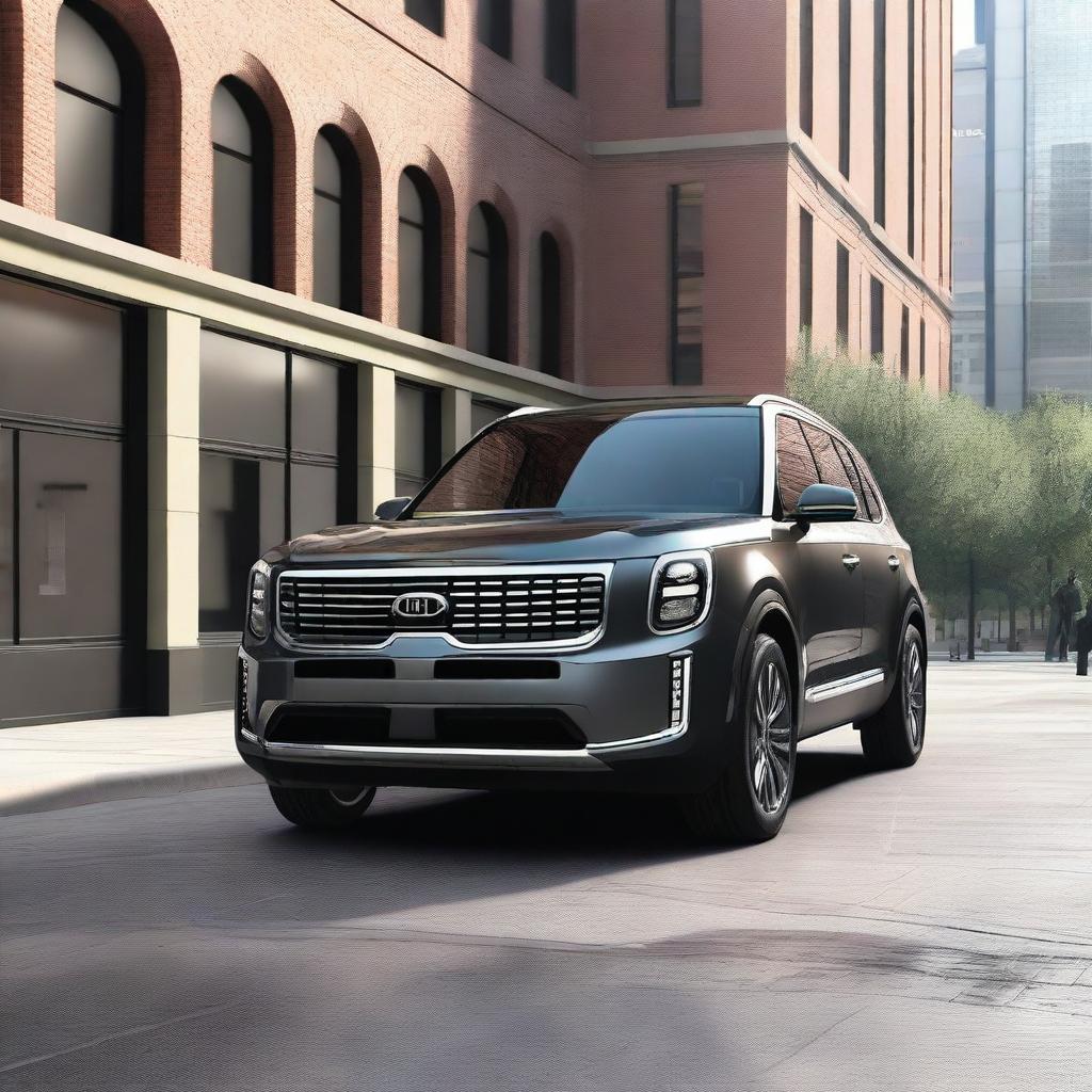 Create a realistic image of a Kia Telluride, showcasing its sleek design and modern features