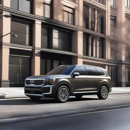 Create a realistic image of a Kia Telluride, showcasing its sleek design and modern features