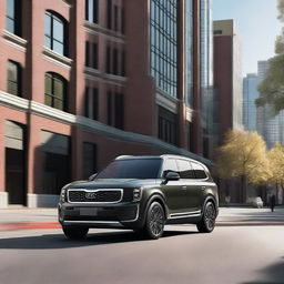 Create a realistic image of a Kia Telluride, showcasing its sleek design and modern features