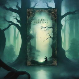 A captivating book cover featuring a mystical forest with a hidden ancient temple