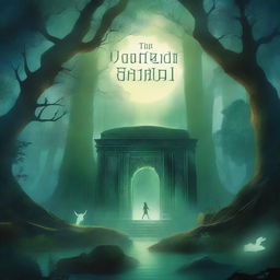 A captivating book cover featuring a mystical forest with a hidden ancient temple