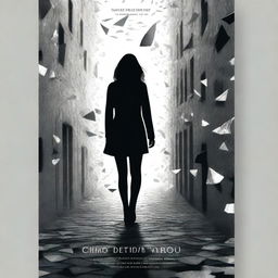 A book cover featuring a woman seen from the back walking on shards of glass, with a man in the background looking at her