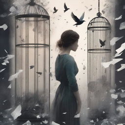 A book cover featuring a young woman seen from the back, walking on shards of glass