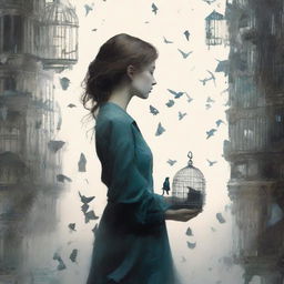 A book cover featuring a young woman seen in profile, walking on shards of glass