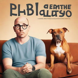 A movie poster for a heartwarming and humorous buddy comedy featuring a 28-year-old balding man with black glasses and a pitbull