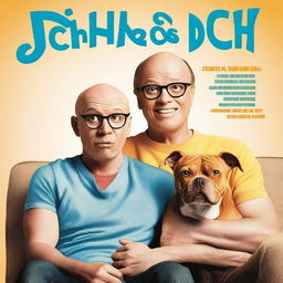 A movie poster for a heartwarming buddy comedy titled 'John and Dick,' featuring a 28-year-old white man who is balding and wears glasses, and a tan-colored pitbull