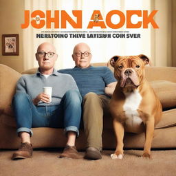 A movie poster for a heartwarming buddy comedy titled 'John and Dick,' featuring a 28-year-old white man who is balding and wears glasses, and a tan-colored pitbull