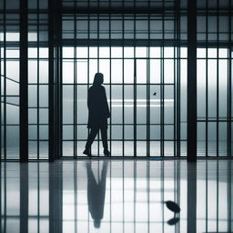 A glass floor with a young woman walking away in the distance