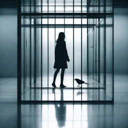 A glass floor with a young woman walking away in the distance