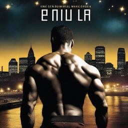 A view from behind of an athletic man standing and looking at the city of Hull at night