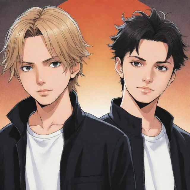 Anime-style illustration featuring Mikey and Takemichi from Tokyo Revengers together, showcasing their distinct personalities and bonds.