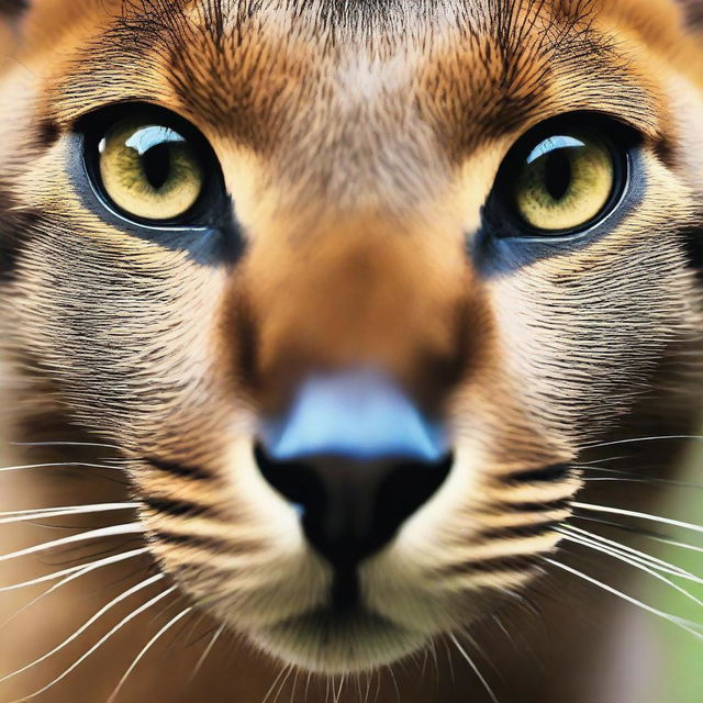 A Jaguarundi face facing forward with photographic quality and detail