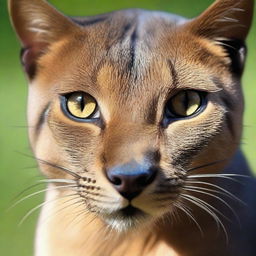 A Jaguarundi face facing forward with photographic quality and detail