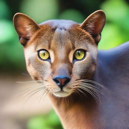 A Jaguarundi face facing forward with photographic quality and detail