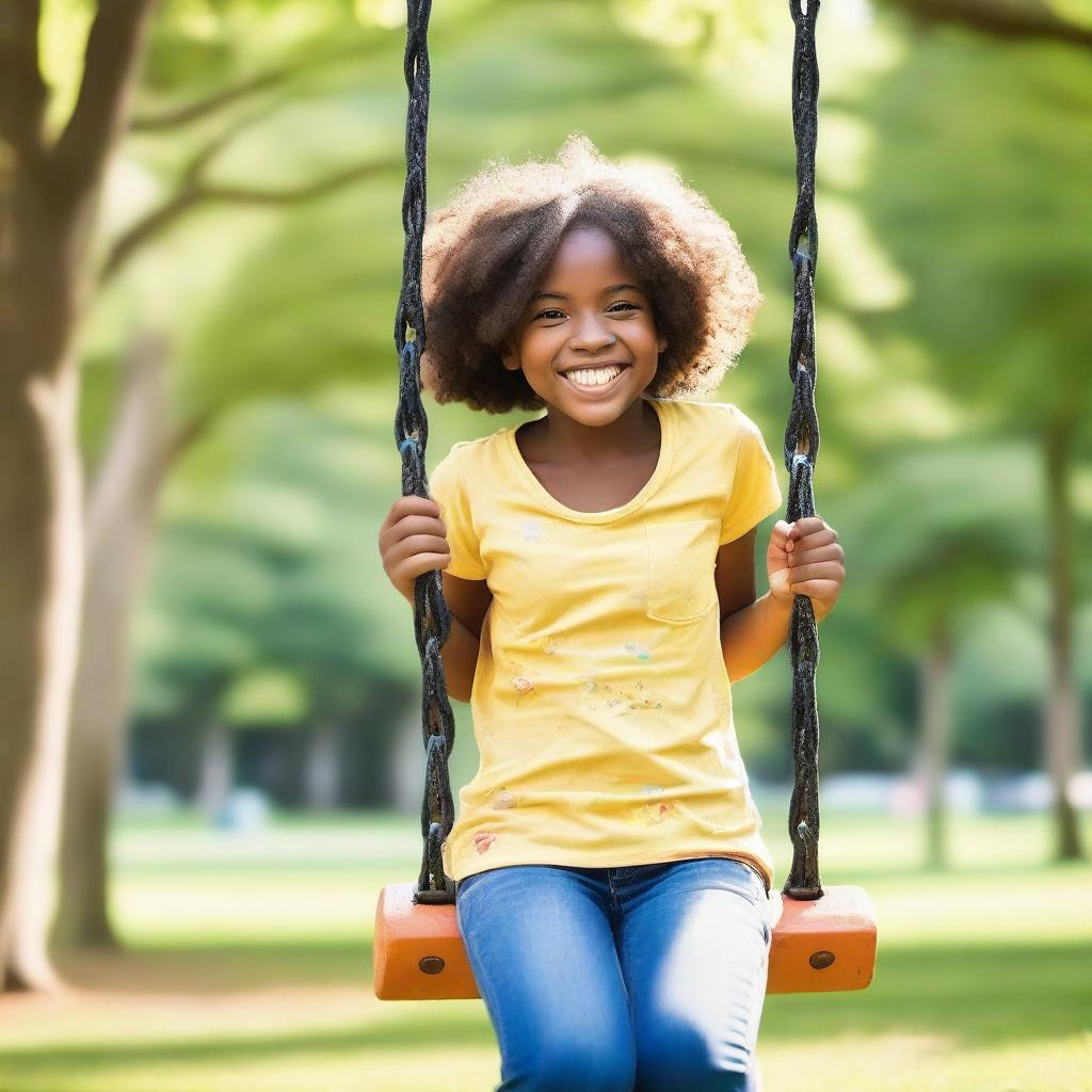 A 13-year-old child playing in a park