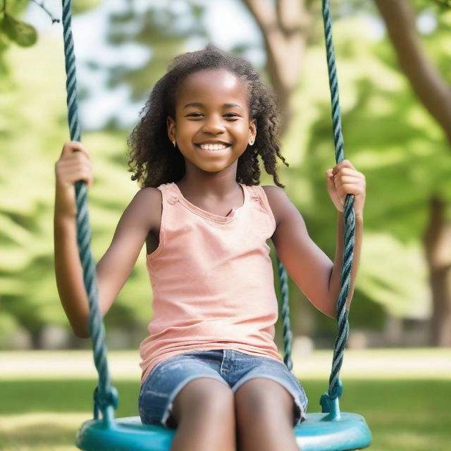 A 13-year-old child playing in a park