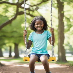 A 13-year-old child playing in a park